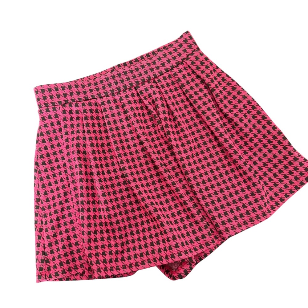 Pink Houndstooth Mini Skort Size M Pleated Faux Skirt Shorts Y2K Preppy Clueless